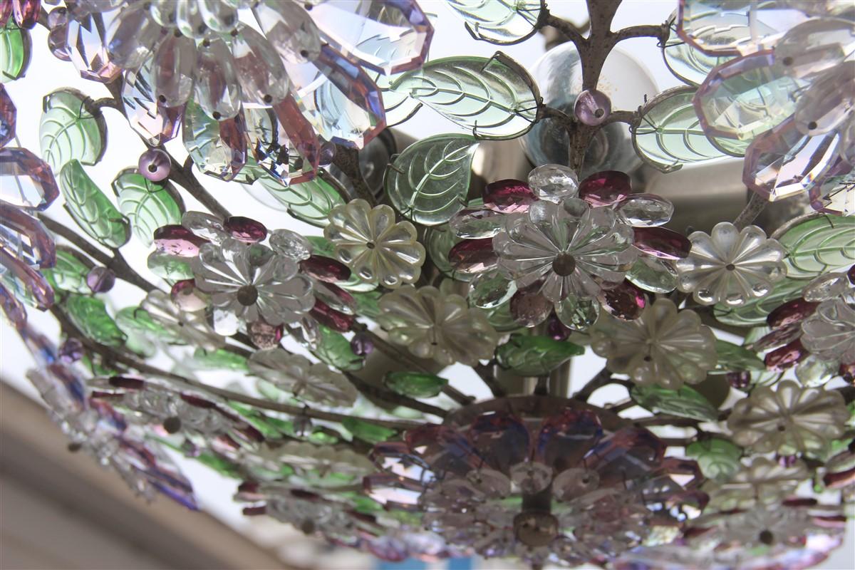 Round Crystal Style Chandelier Green Violet French Midcentury Design, 1950s For Sale 3