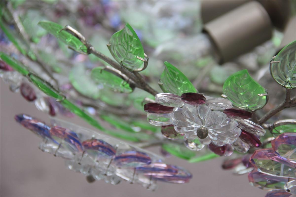 Round Crystal Style Chandelier Green Violet French Midcentury Design, 1950s For Sale 4