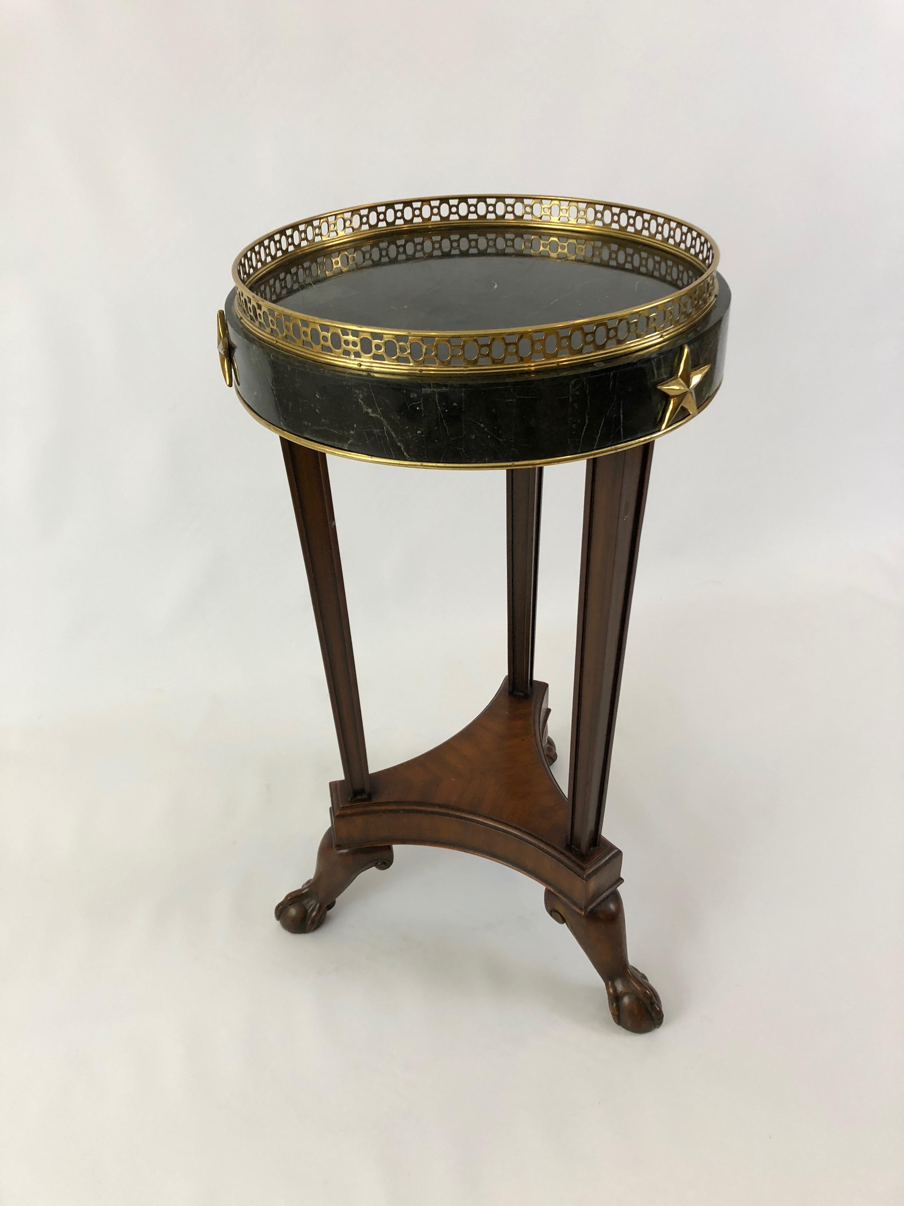 American Round Maitland Smith Tessellated Stone Side Table with Brass Gallery and Stars