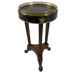 Round Maitland Smith Tessellated Stone Side Table with Brass Gallery and Stars