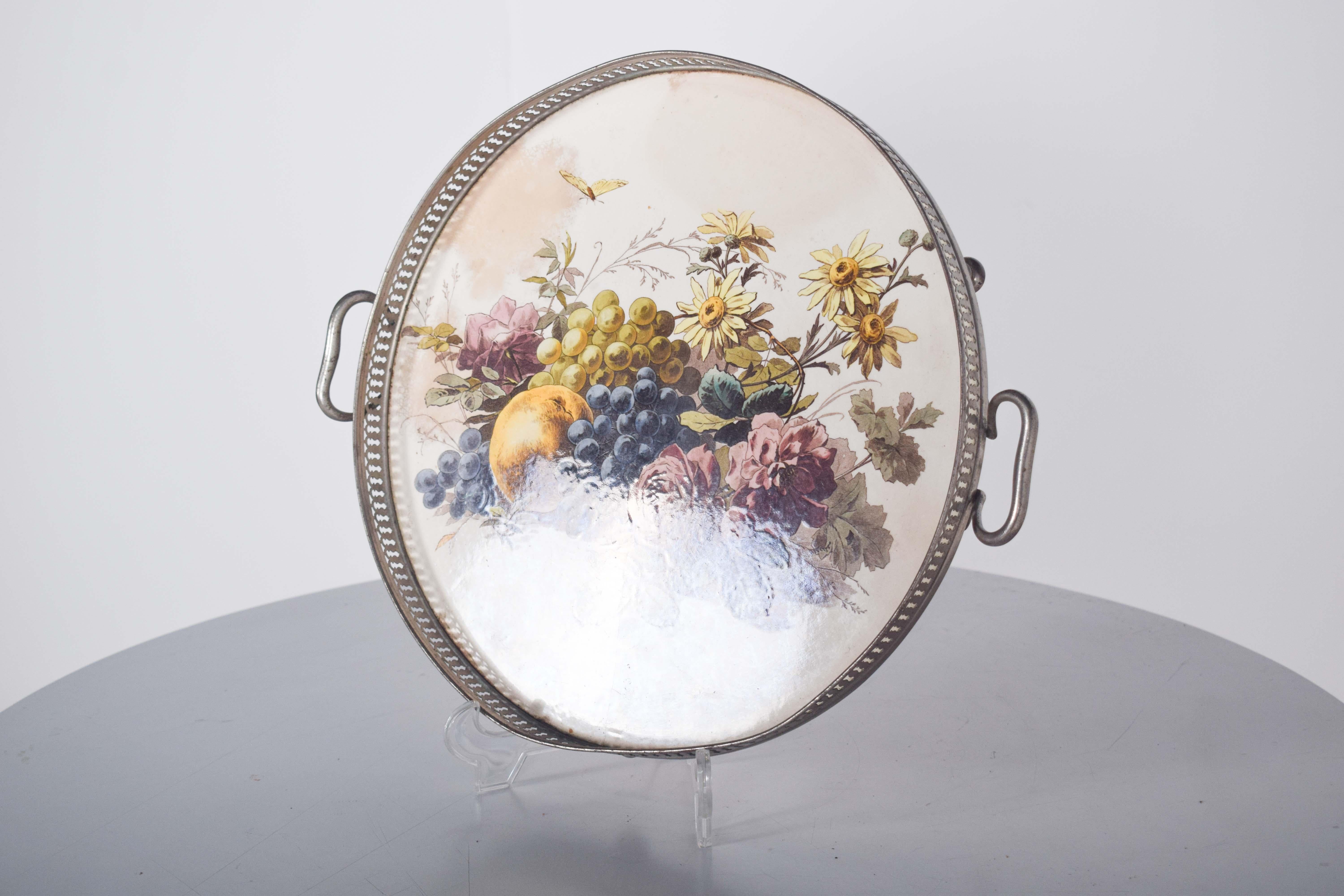 Mid-Century Modern Round Majolica With Grid in Glazed Ceramic For Sale