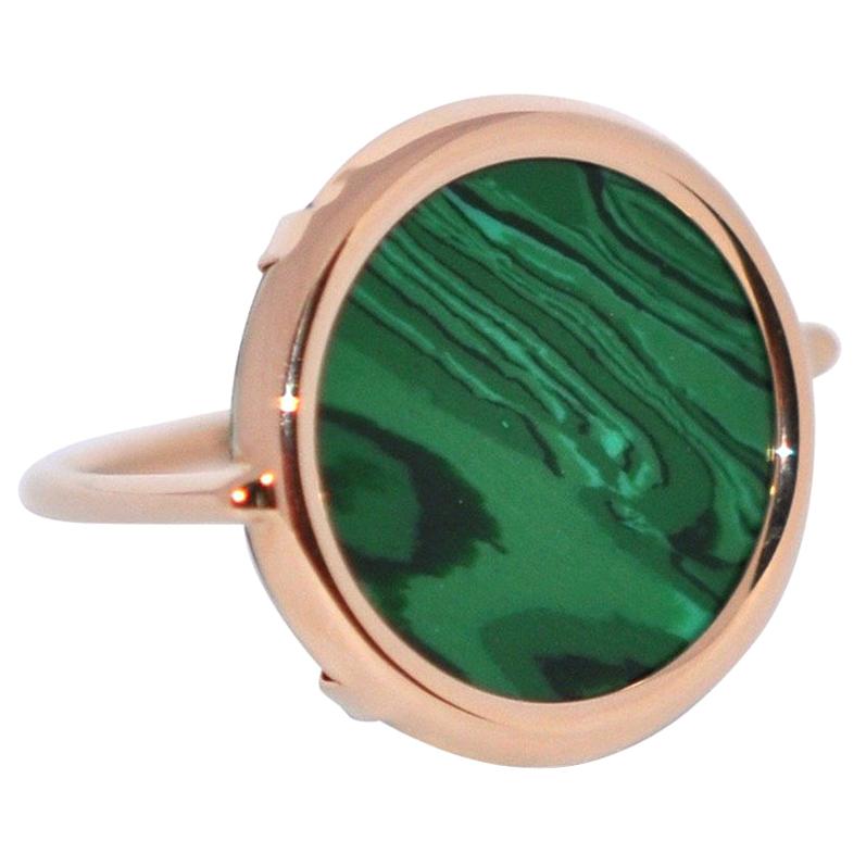 Round Malachite and Rose Gold 18 Karat Fashion Ring