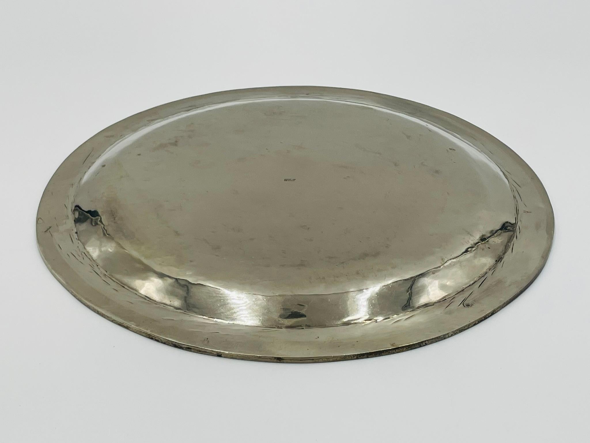 Vassoio rotondo in malachite e placca d'argento, Messico, anni '50, nello stile di Los Castill in vendita 3