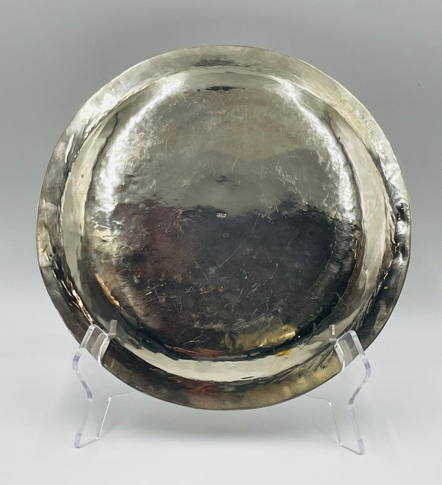 Vassoio rotondo in malachite e placca d'argento, Messico, anni '50, nello stile di Los Castill in vendita 4