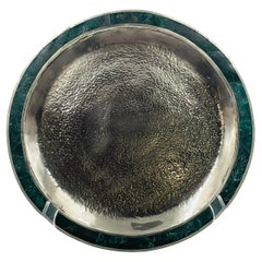 Round Malachite and Silver Plate Tray, Mexico 1950s, in the Style of Los Castill