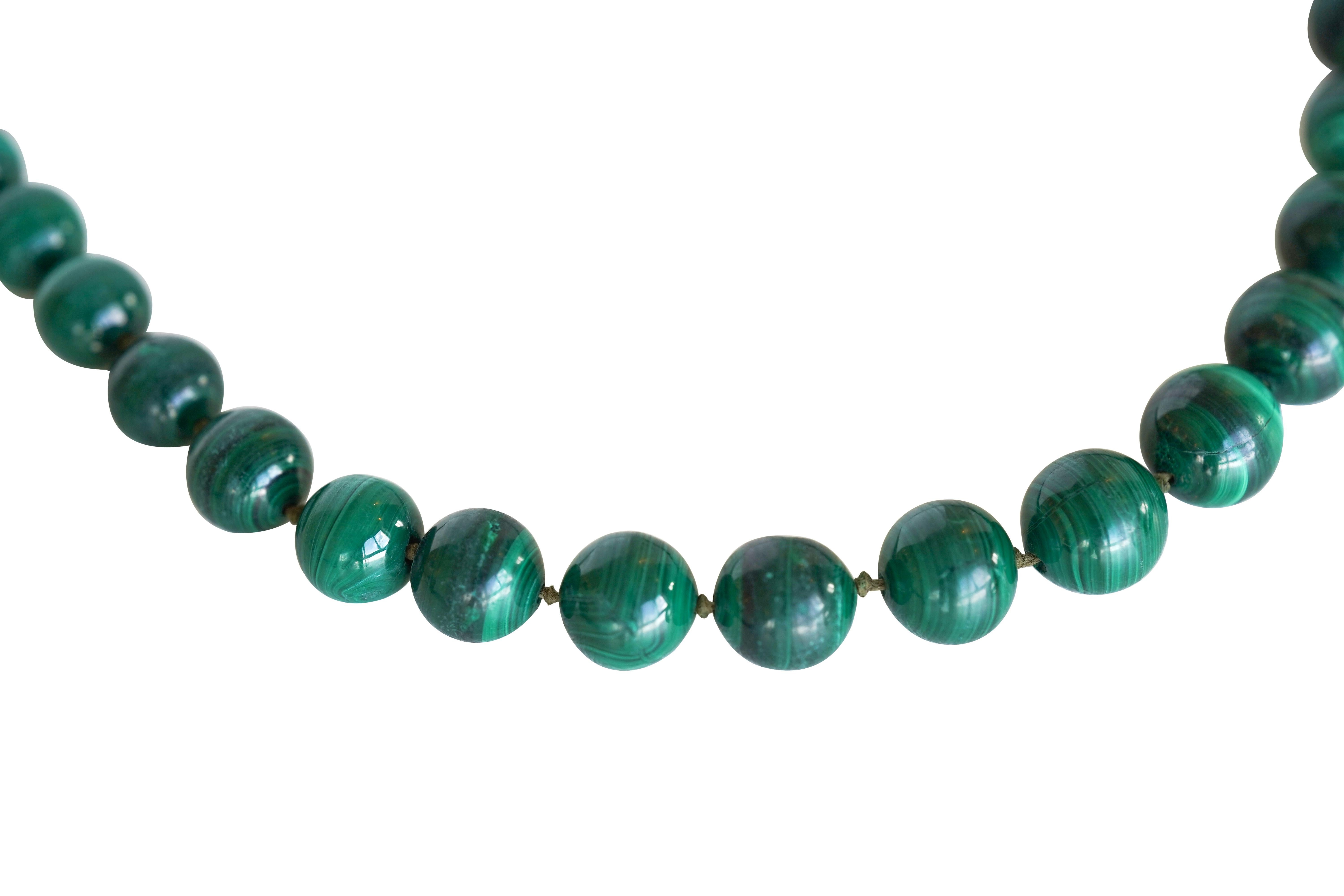 Round Cut Round Malachite Beaded Necklace For Sale