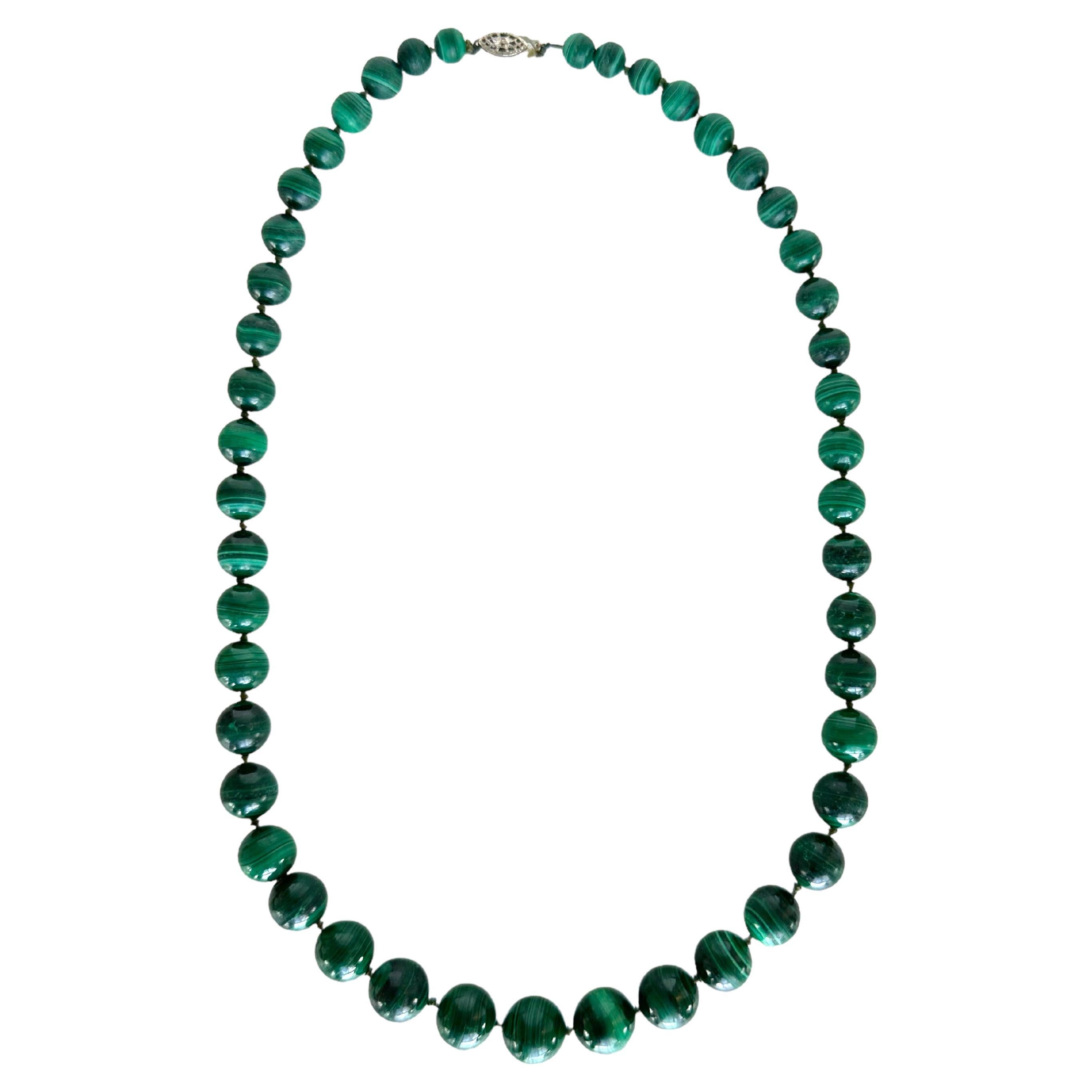 Round Malachite Beaded Necklace For Sale