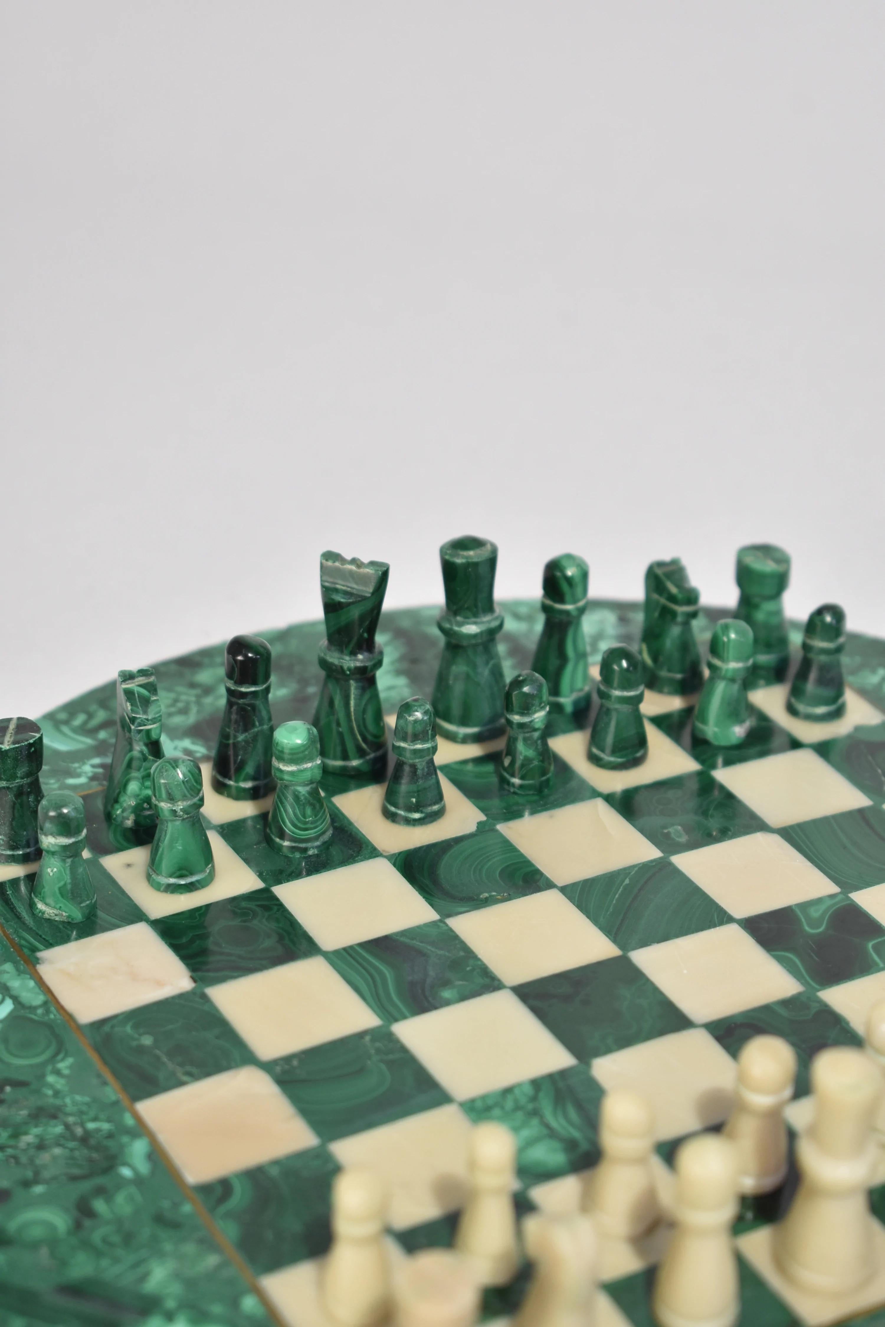 20th Century Round Malachite Chess Set