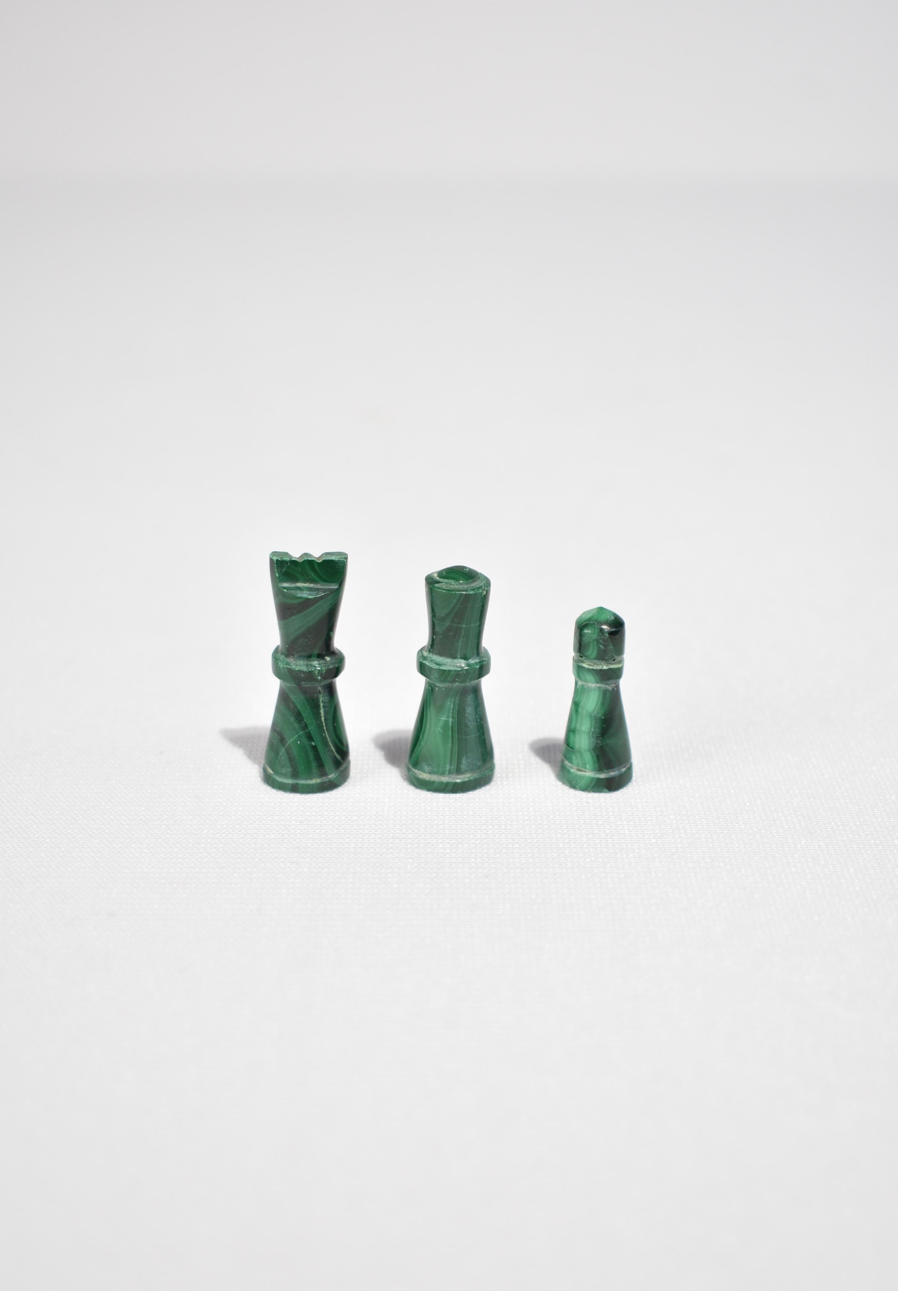 Hand-Carved Round Malachite Chess Set