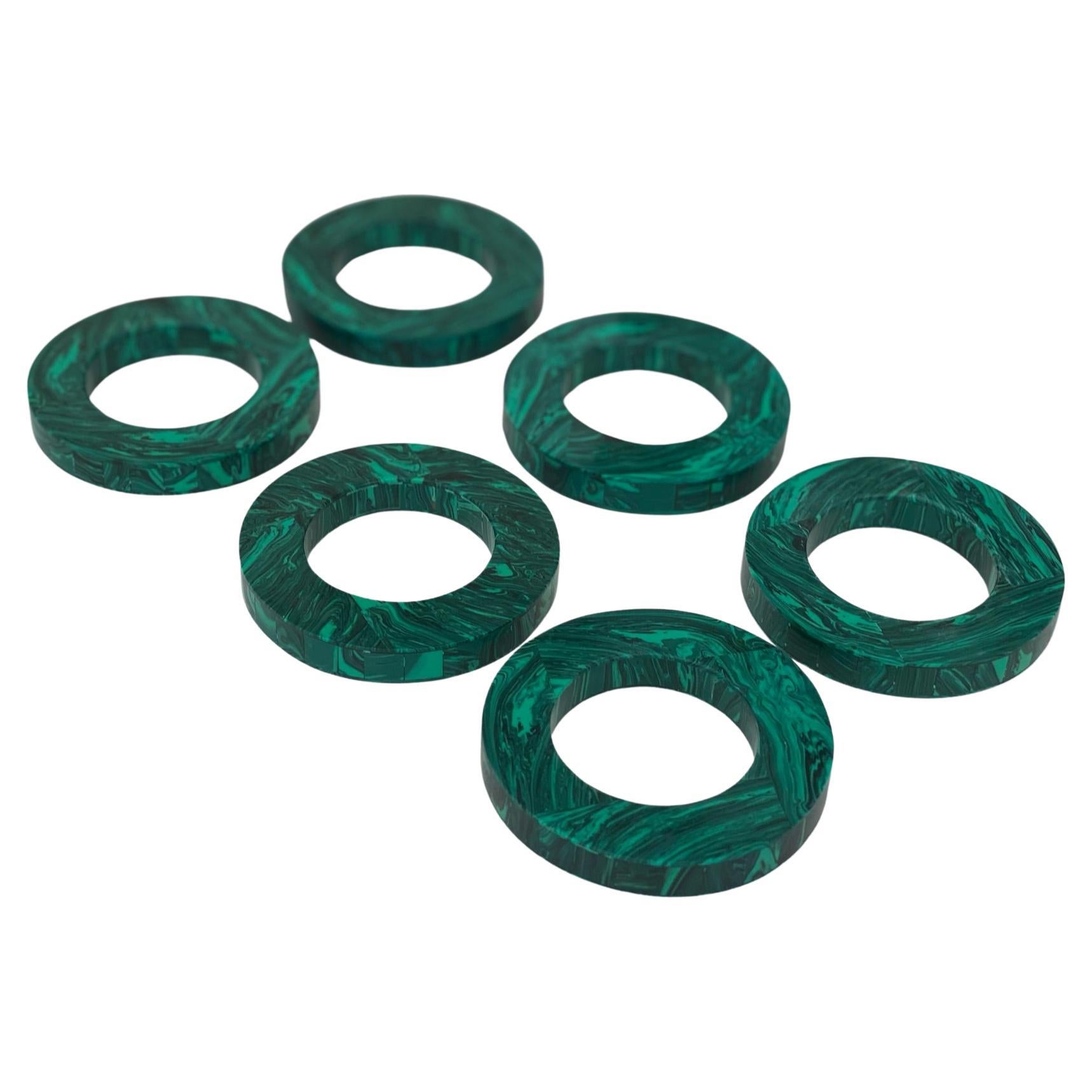 Round Green Malachite Napkin Ring Set of 6
