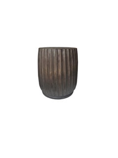 Round Mango Wood Side Table, Carved Detailing, Modern Organic, Brown Finish