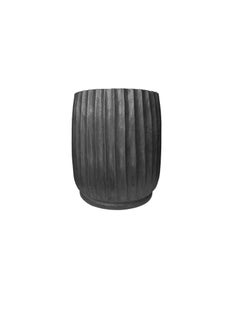 Round Mango Wood Side Table, Carved Detailing, Modern Organic, Burnt Finish