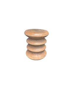 Round Mango Wood Side Table, Carved Detailing, Modern Organic