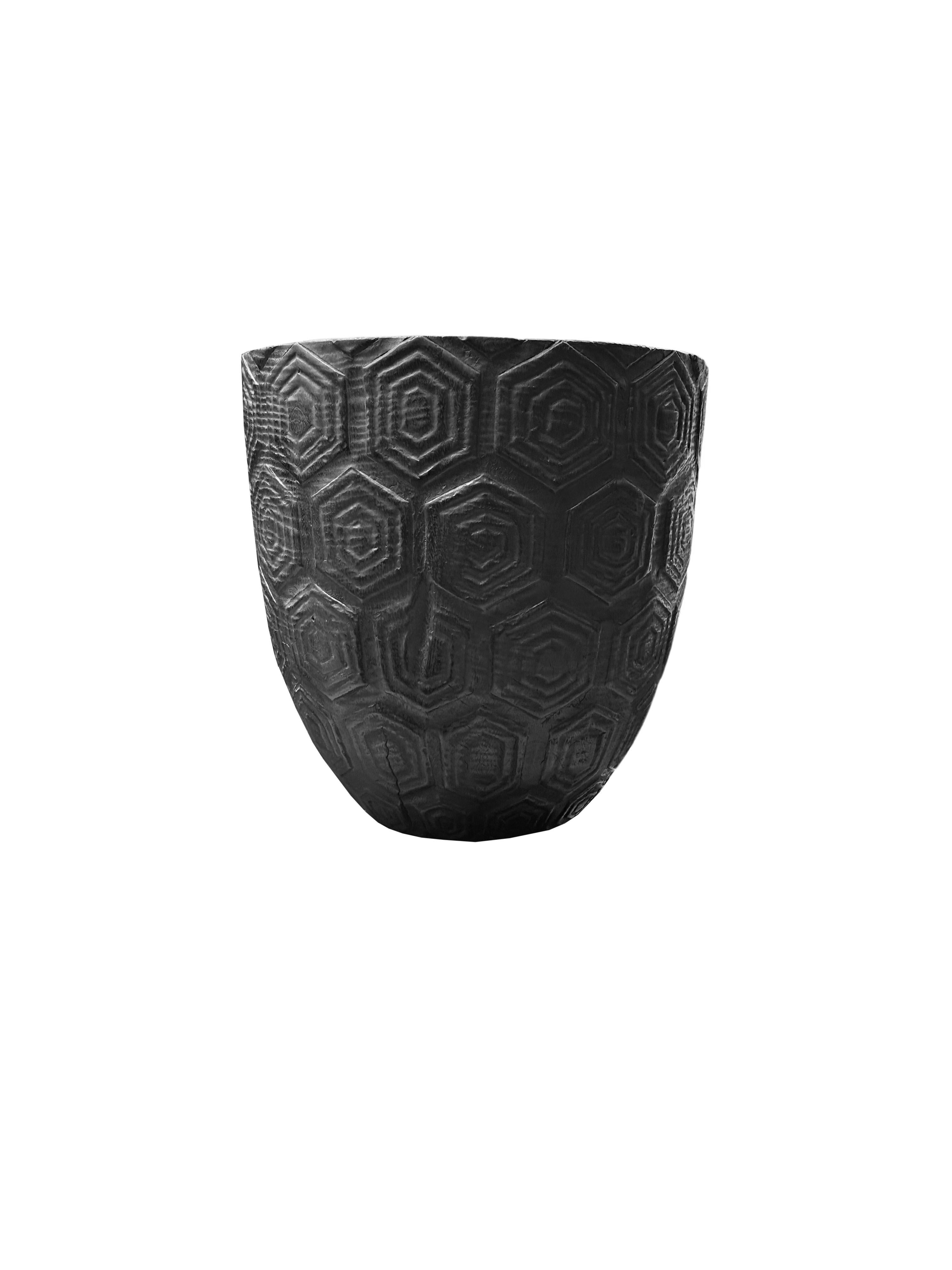 Indonesian Round Mango Wood Side Table, Carved Detailing, Modern Organic For Sale