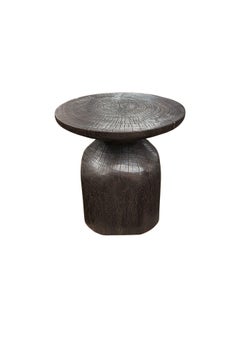 Round Mango Wood Side Table, Modern Organic, Brown Finish