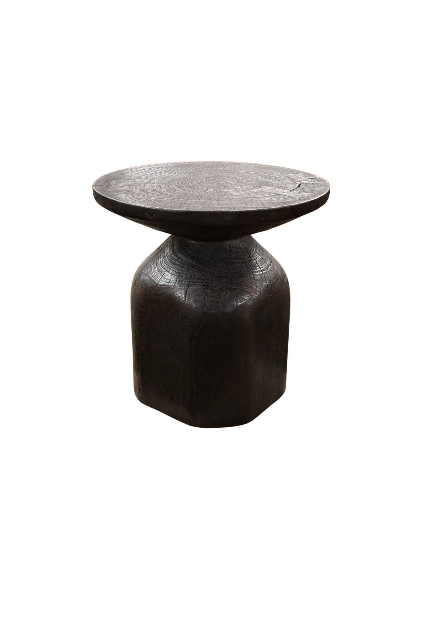 Indonesian Round Mango Wood Side Table, Modern Organic, Brown Finish For Sale