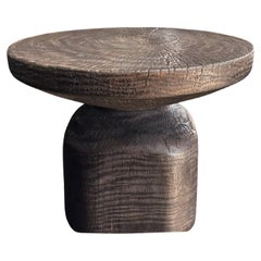 Round Mango Wood Side Table, Modern Organic, Brown Finish