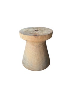 Round Mango Wood Side Table, Natural Finish Modern Organic