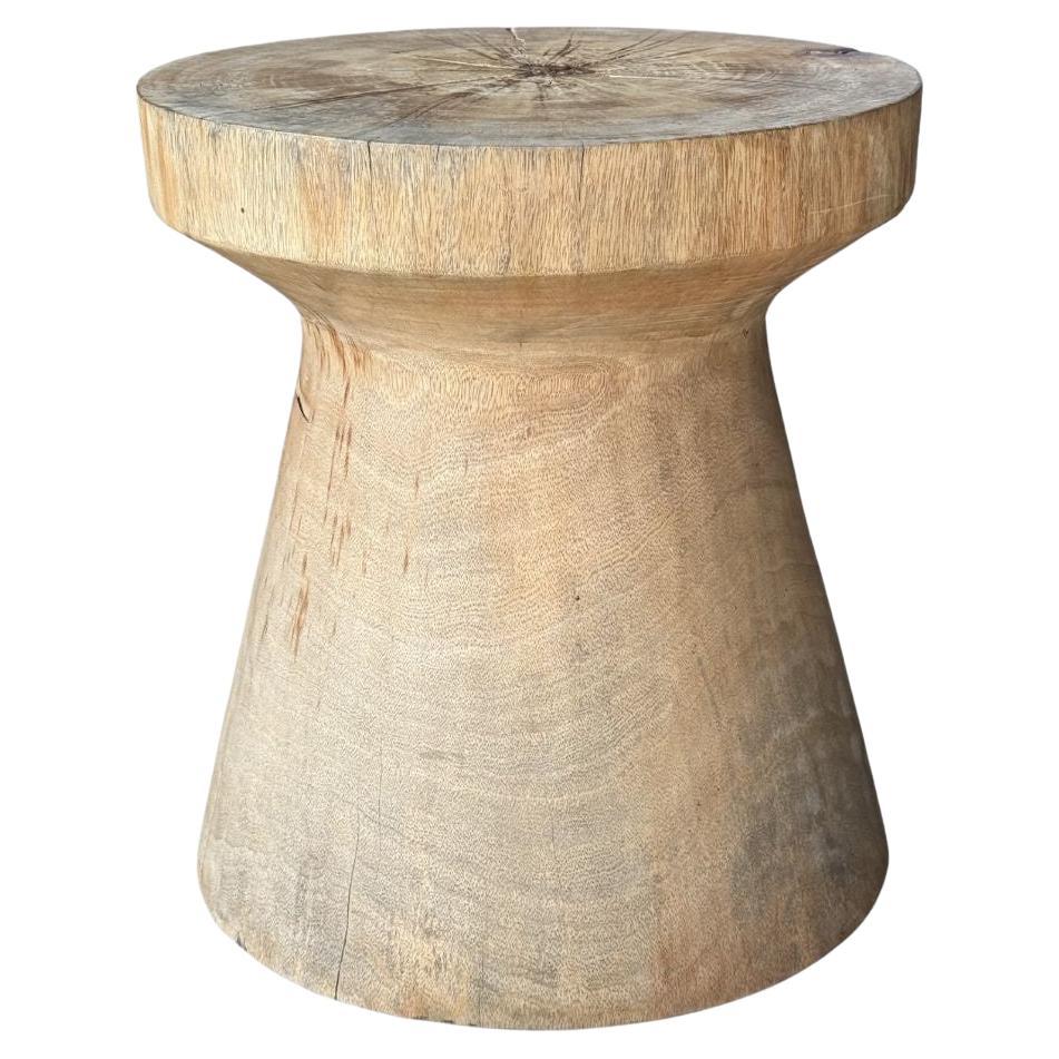 Round Mango Wood Side Table, Natural Finish Modern Organic