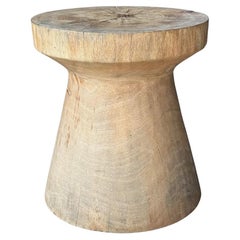 Round Mango Wood Side Table, Natural Finish Modern Organic