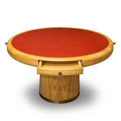 Round Maple Vanity Table with Painted Red Glass Top and Hidden Drawers
