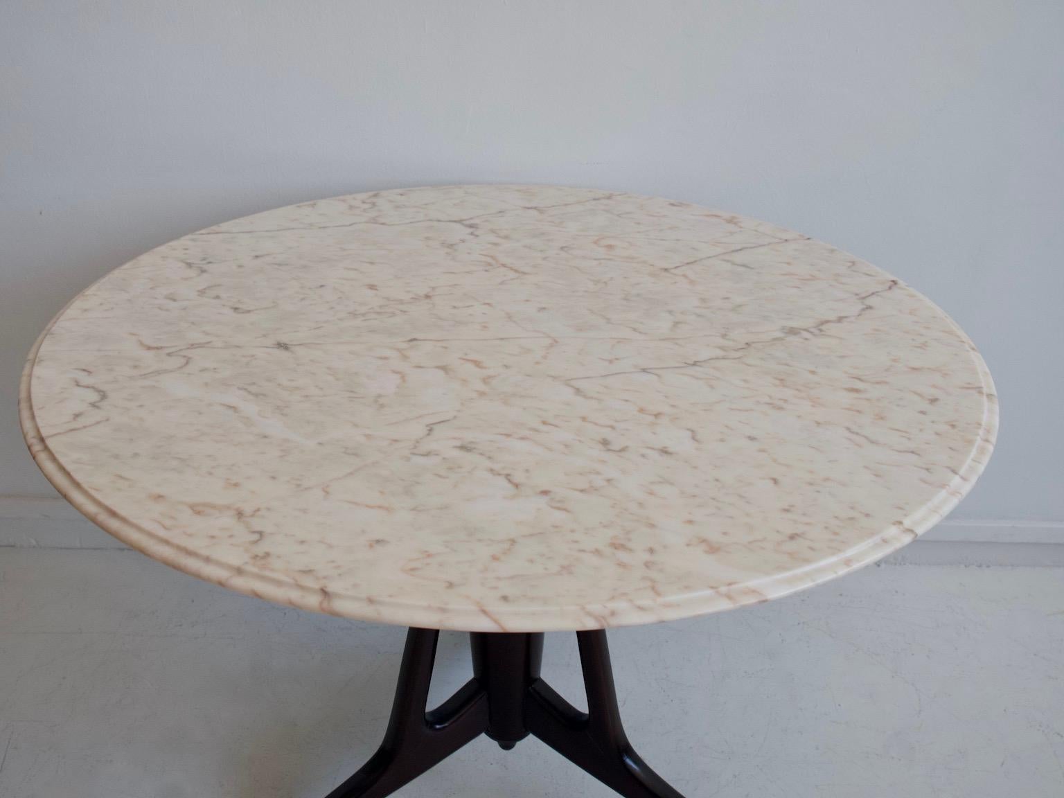 Italian Round Marble and Ebonized Wood Dining Table