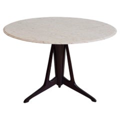 Round Marble and Ebonized Wood Dining Table