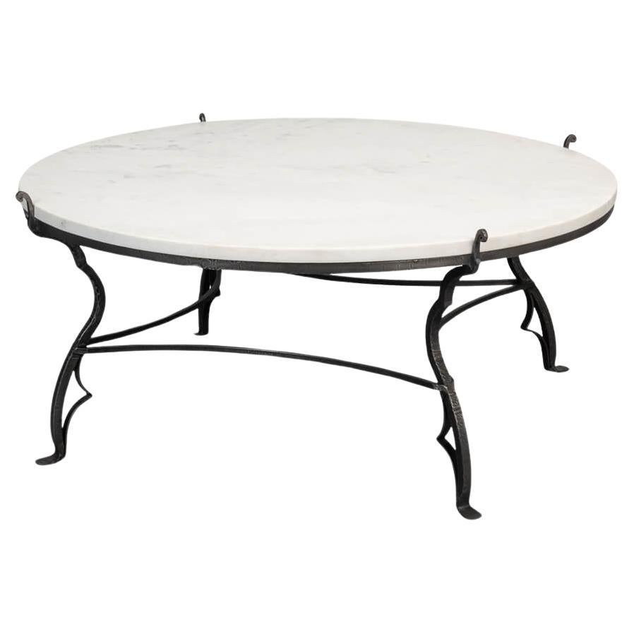 Round Marble and Iron Coffee Table For Sale