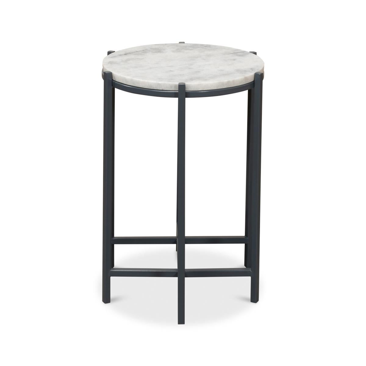 Modern Round Marble and Iron Side Table For Sale