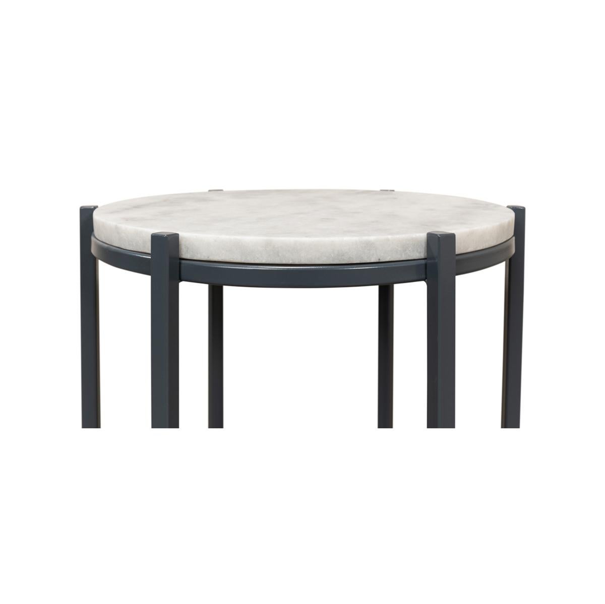 Asian Round Marble and Iron Side Table For Sale