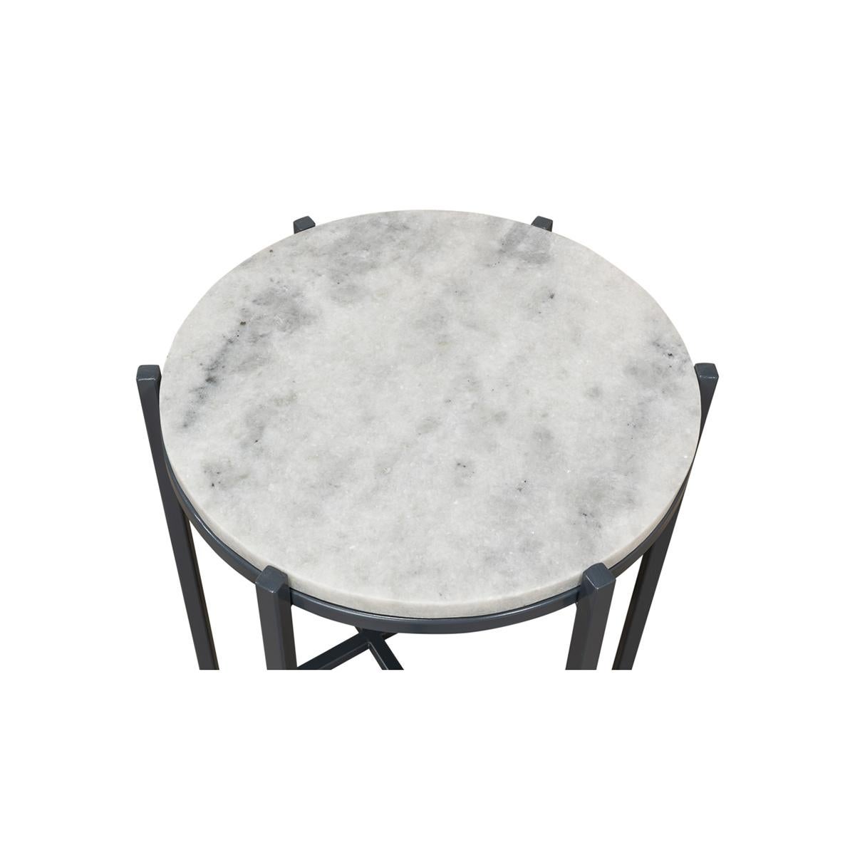 Round Marble and Iron Side Table In New Condition For Sale In Westwood, NJ