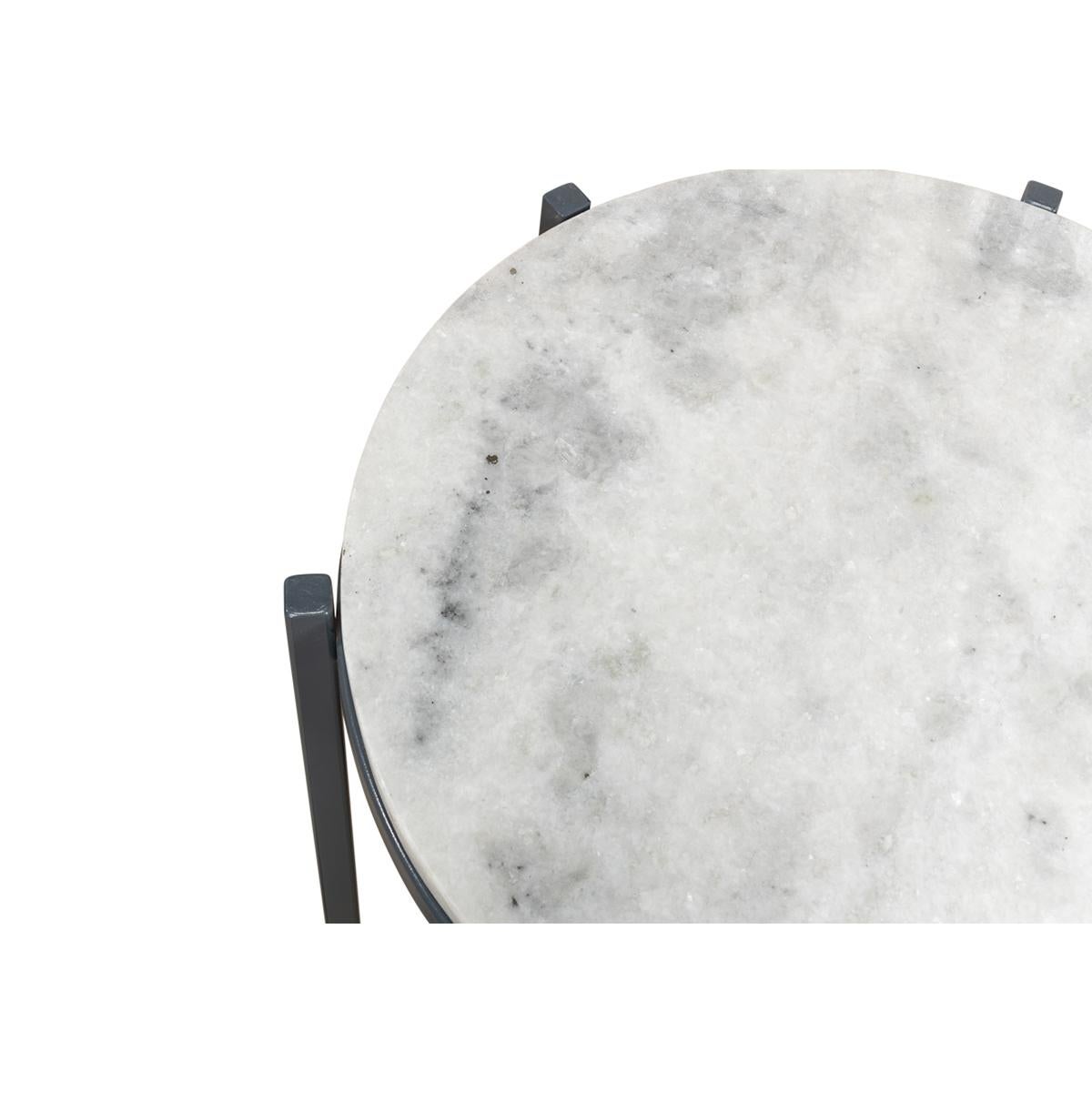 Contemporary Round Marble and Iron Side Table For Sale