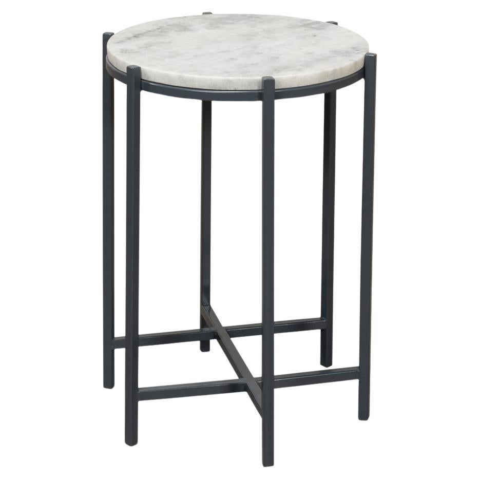 Round Marble and Iron Side Table For Sale