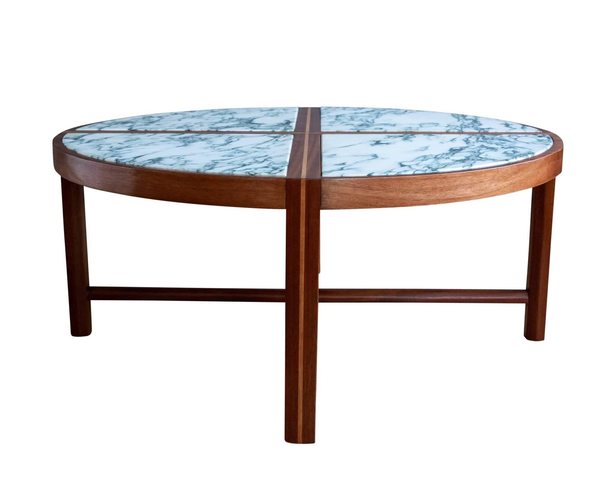 Mid-Century Modern Round Marble and Mahogany Coffee Table by Tommi Parzinger for Charak Modern