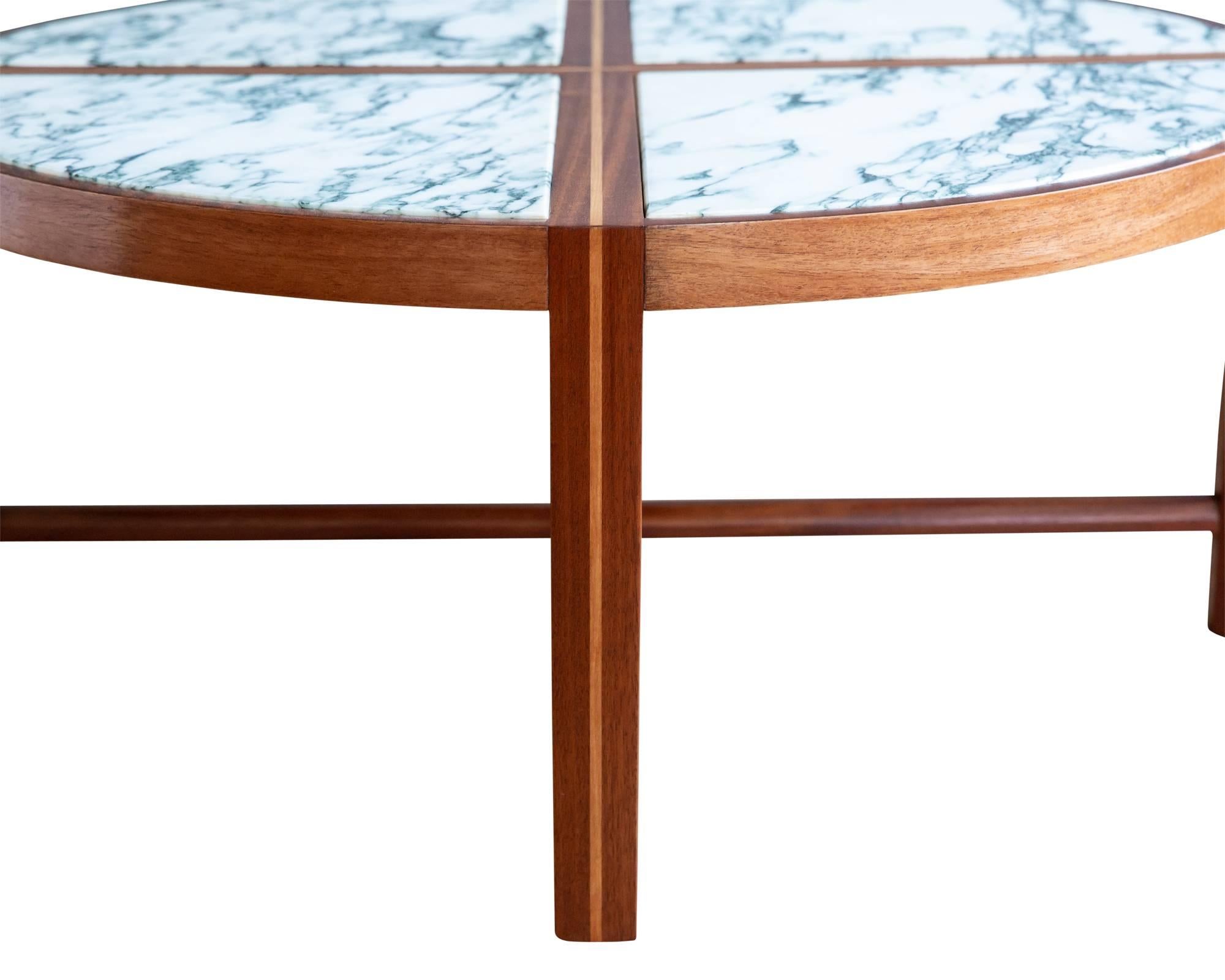 American Round Marble and Mahogany Coffee Table by Tommi Parzinger for Charak Modern