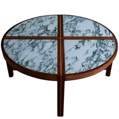 Round Marble and Mahogany Coffee Table by Tommi Parzinger for Charak Modern
