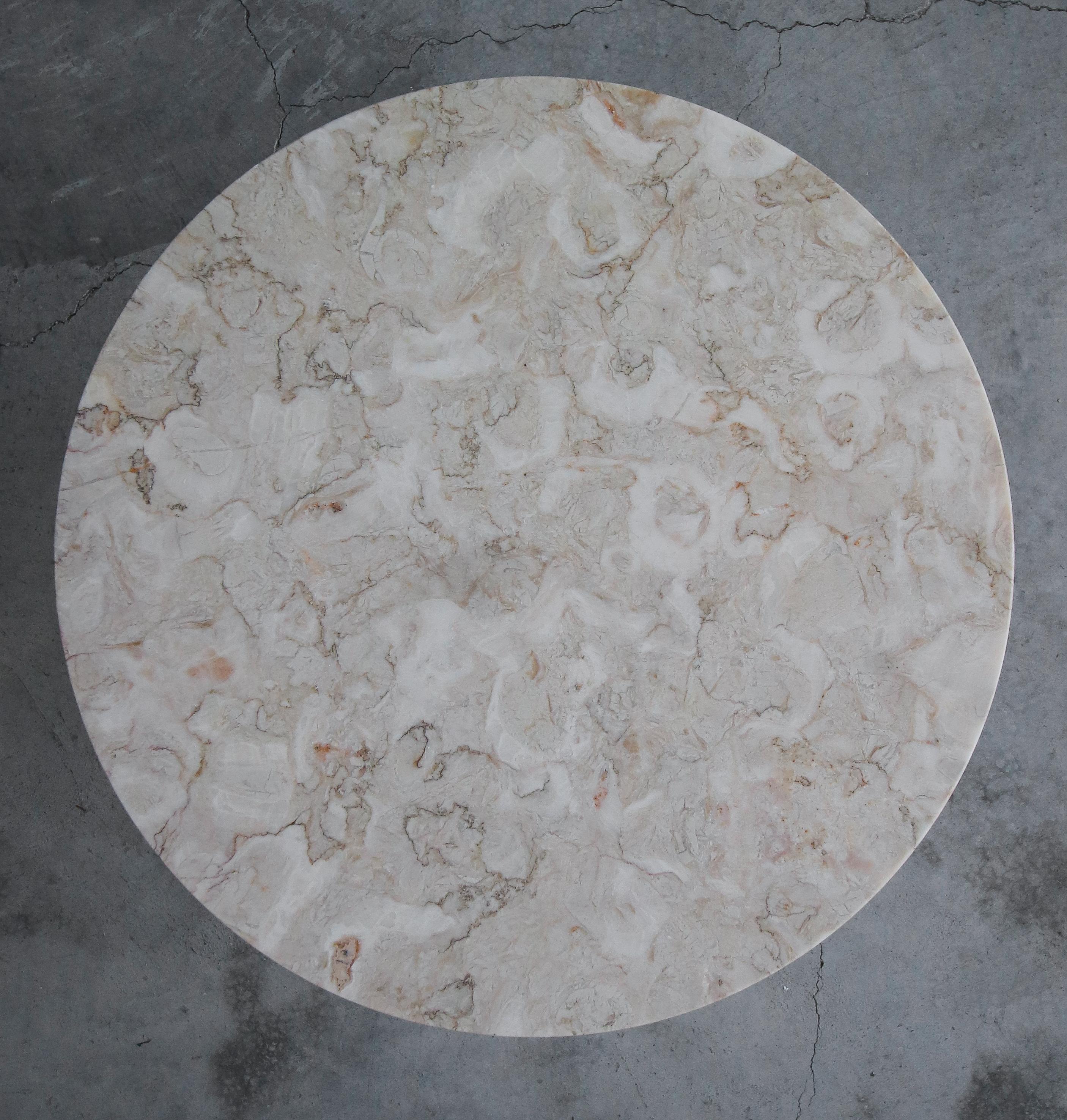Minimalist Round Marble and Walnut Drum Side Table