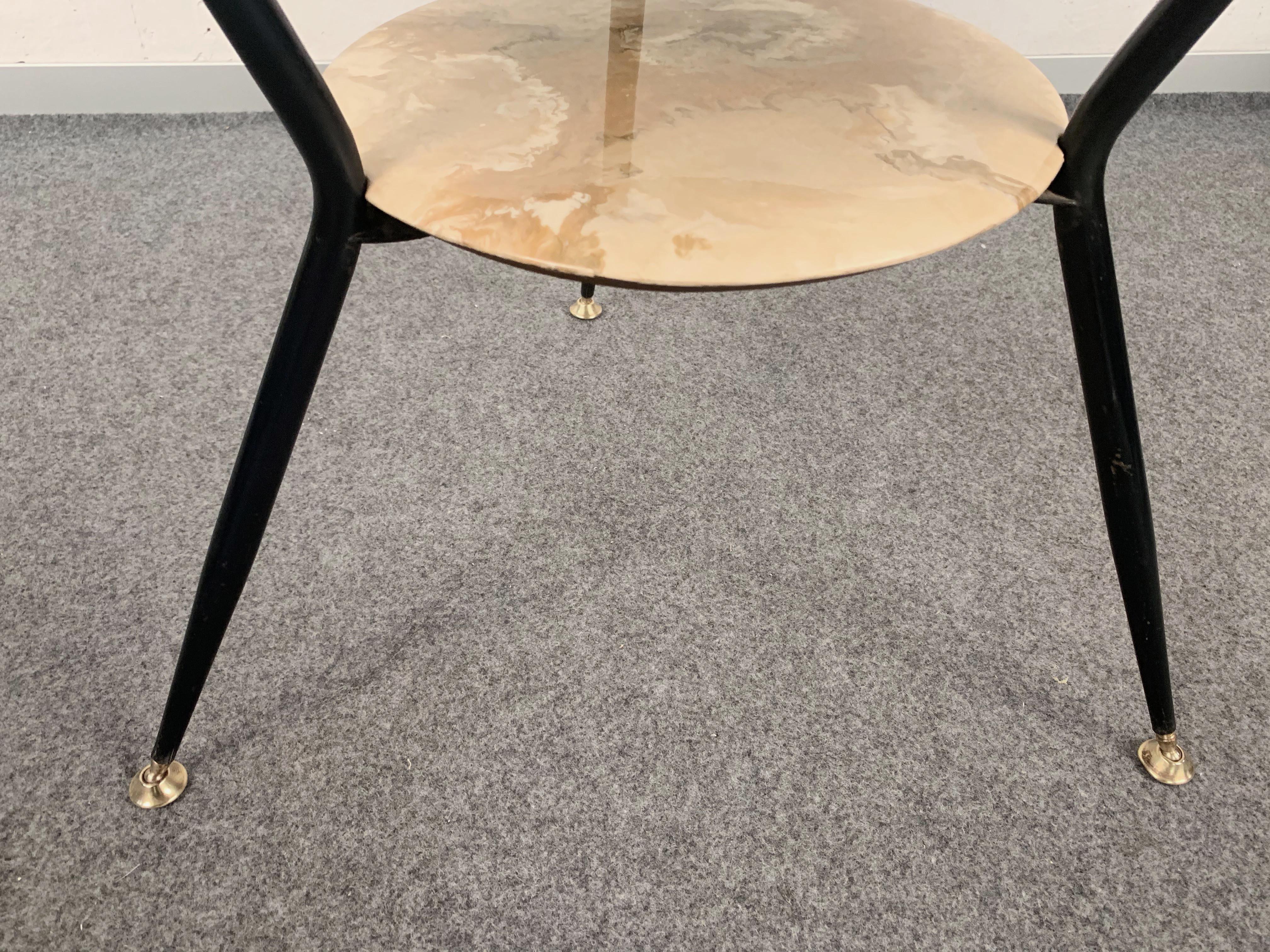 Round Marbled Wood Coffee Double Level Italian Table with Brass Feet, 1950s 3