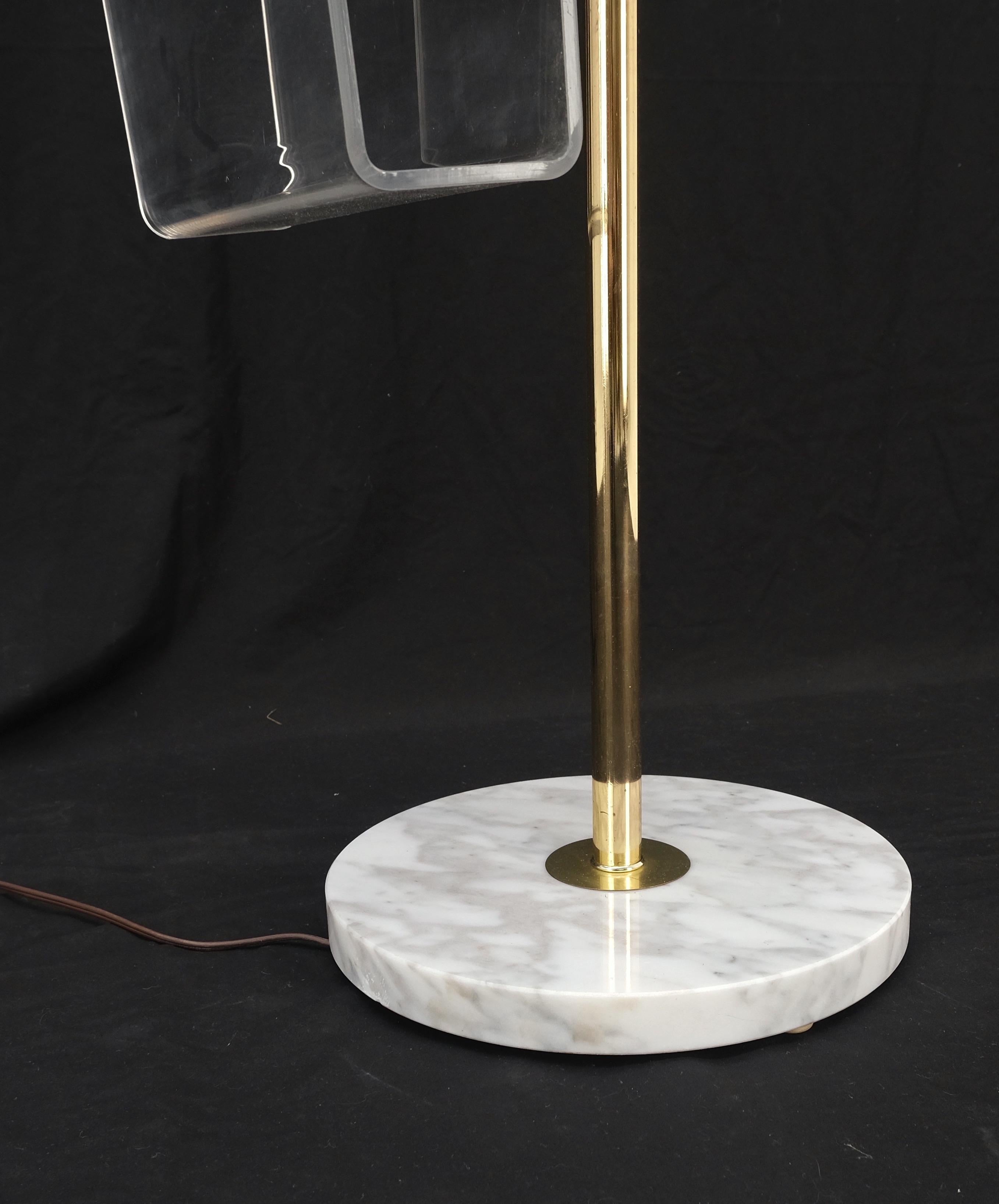 Round Marble Base Brass Floor lamp Integrated Lucite Table Magazine Rack MINT! For Sale 2