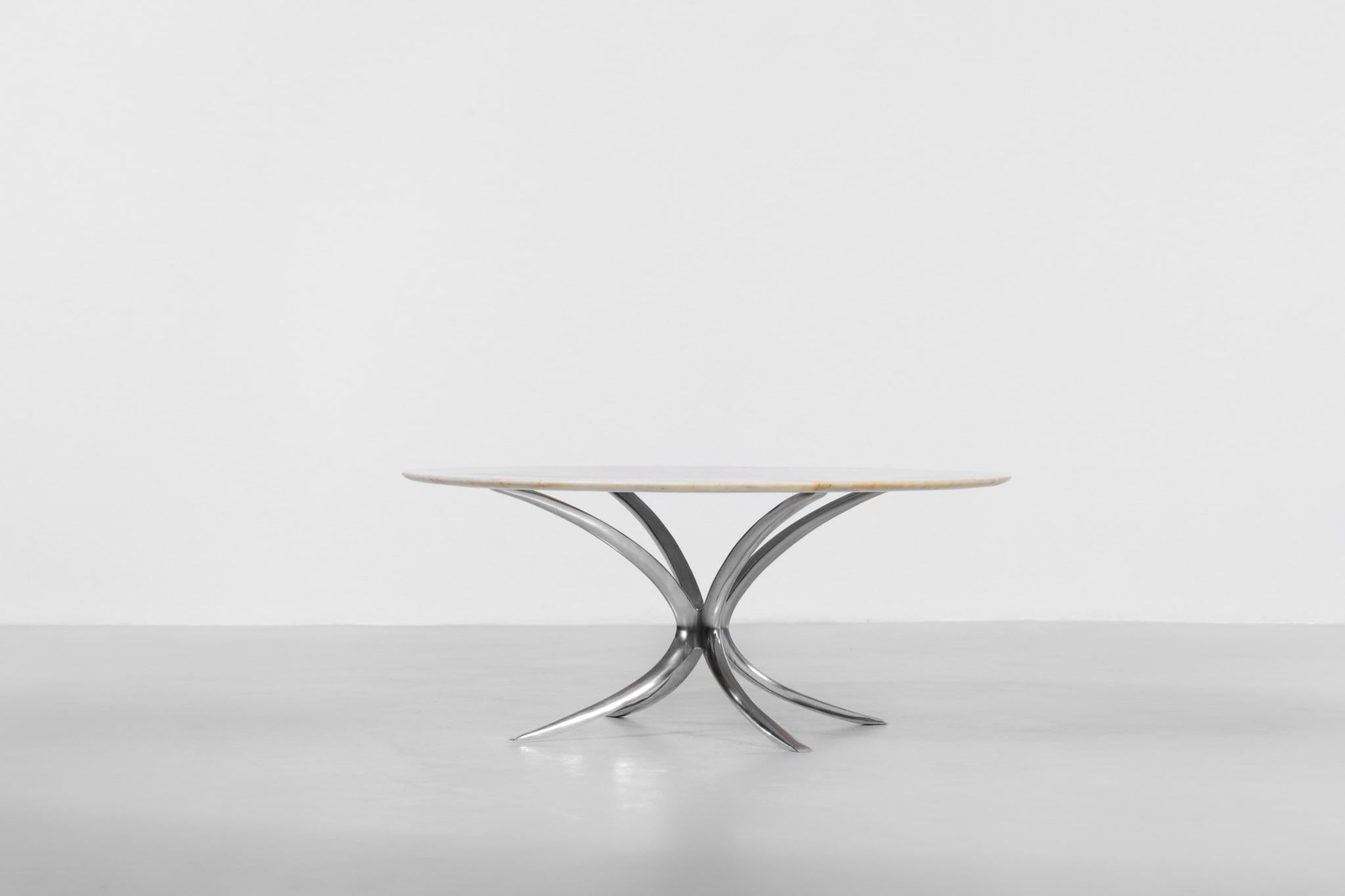 Stainless Steel Round Marble Coffee Table, 1960s For Sale