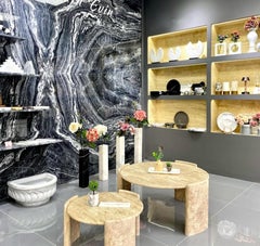 Runder Marmor-Couchtisch, Couchtisch aus Travertin, Couchtisch aus Stein, Mitteltisch