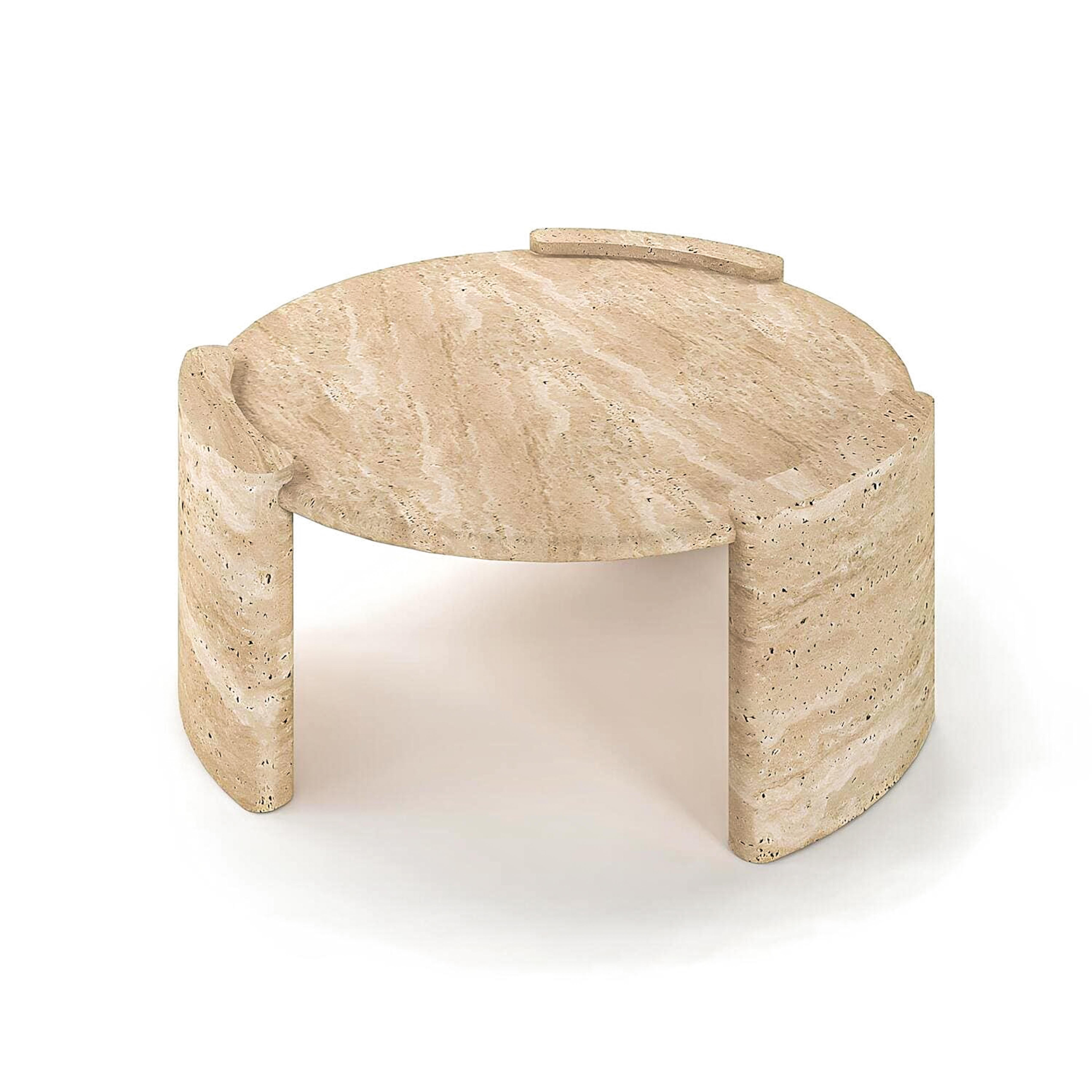 Minimalist Round Marble Coffee Table, Travertine Coffee Table, Stone Center Table For Sale