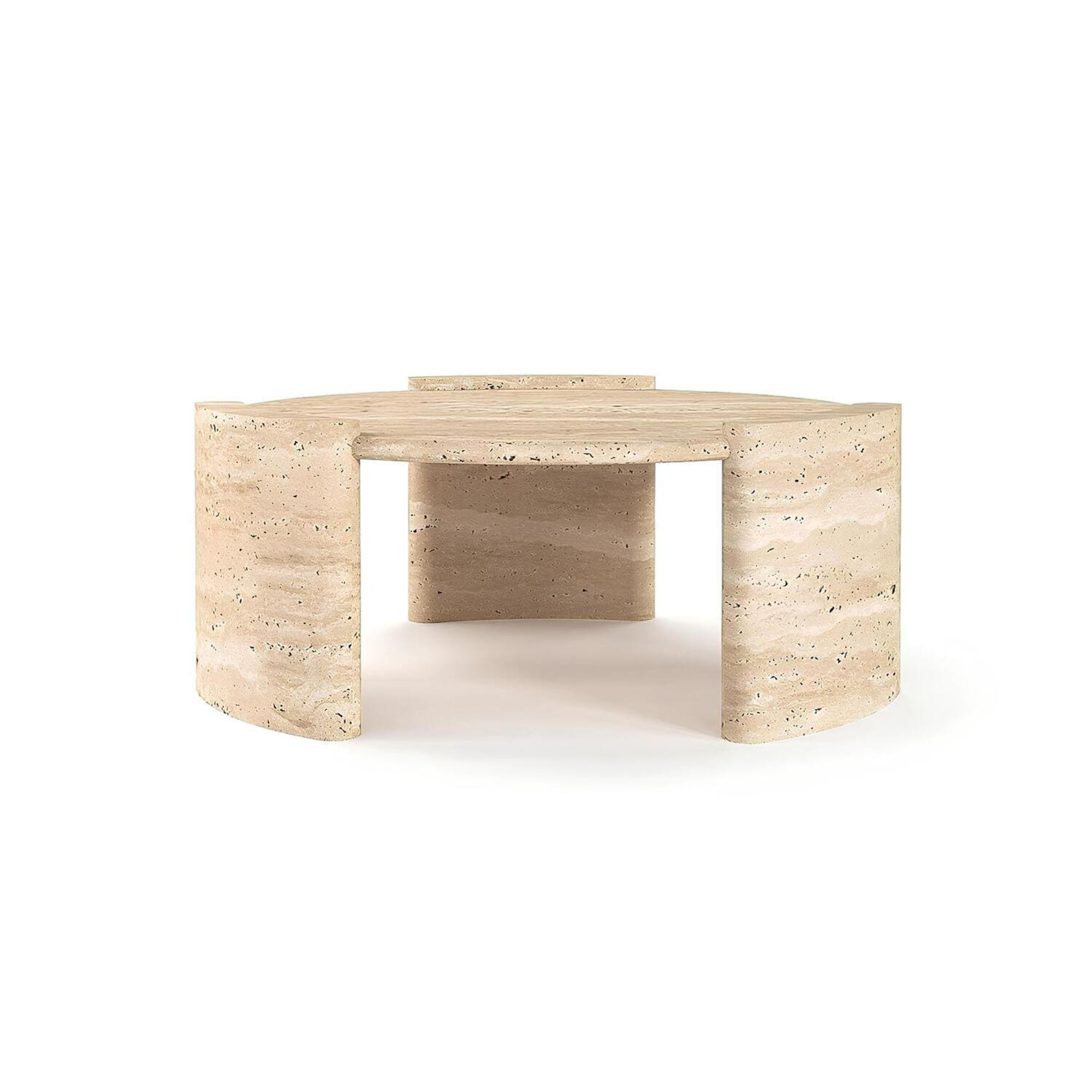 Hand-Carved Round Marble Coffee Table, Travertine Coffee Table, Stone Center Table For Sale