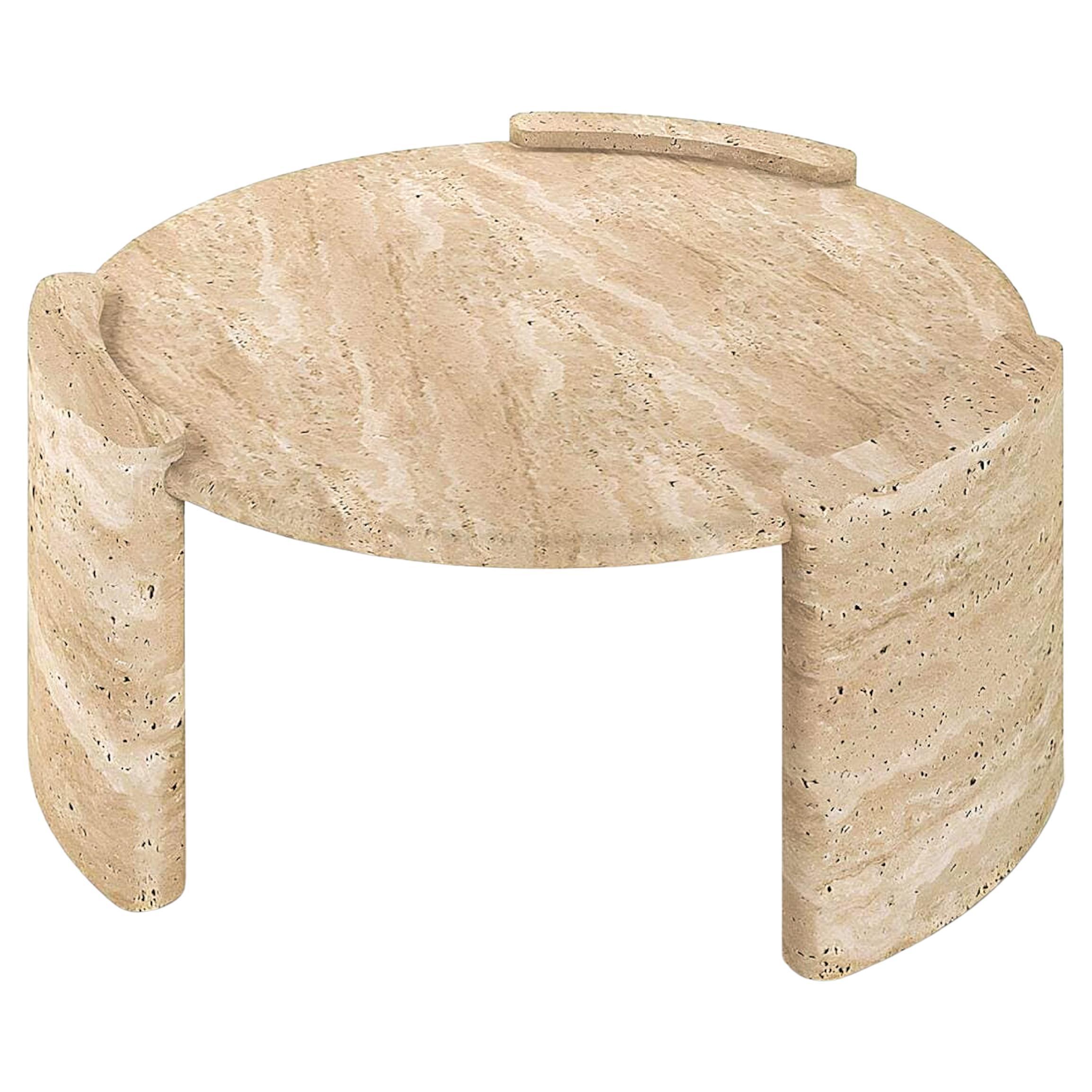 Table basse ronde, table basse en travertin, table centrale en pierre