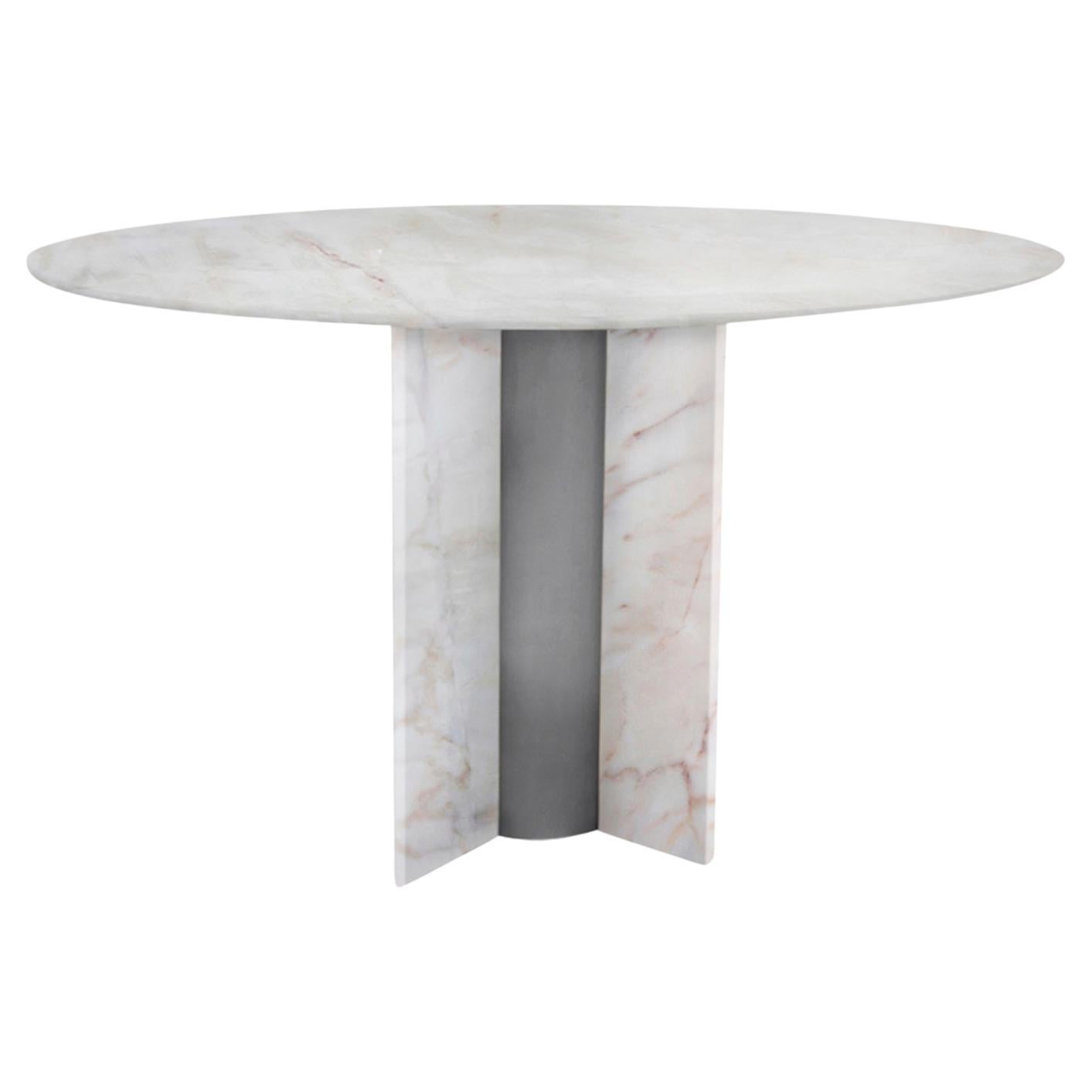 Round Marble Dining Table "Small White Coloss" For Sale