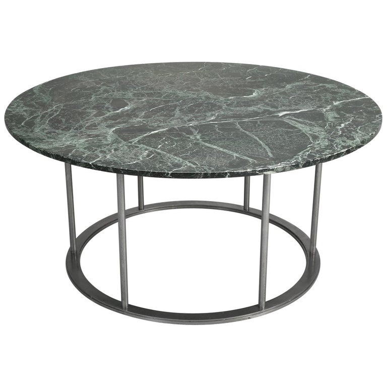 Round Marble Dining Table With A Steel Base For Indoor Or Outdoor Use