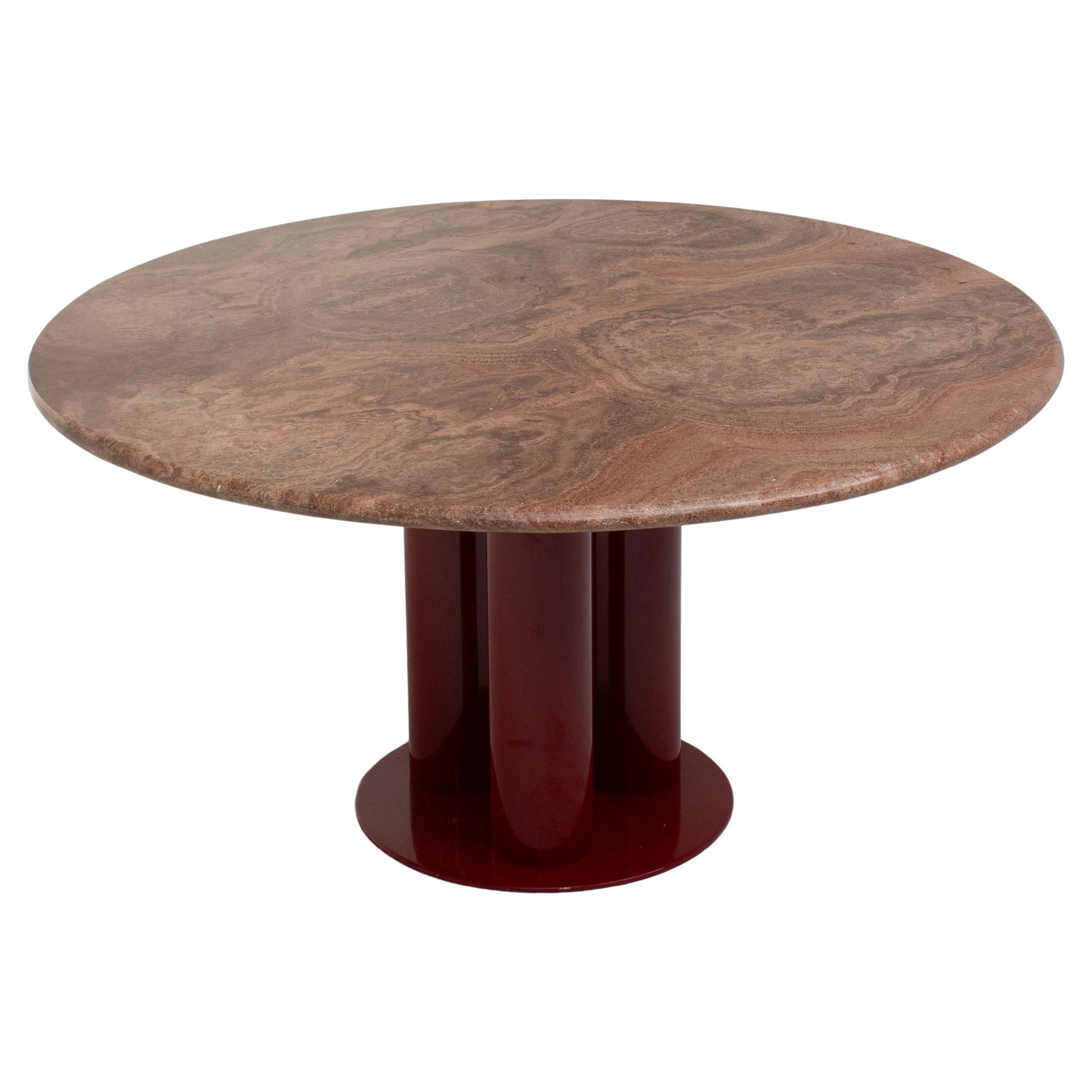 Round Marble Dining Table with Burgundy Lacquered Base