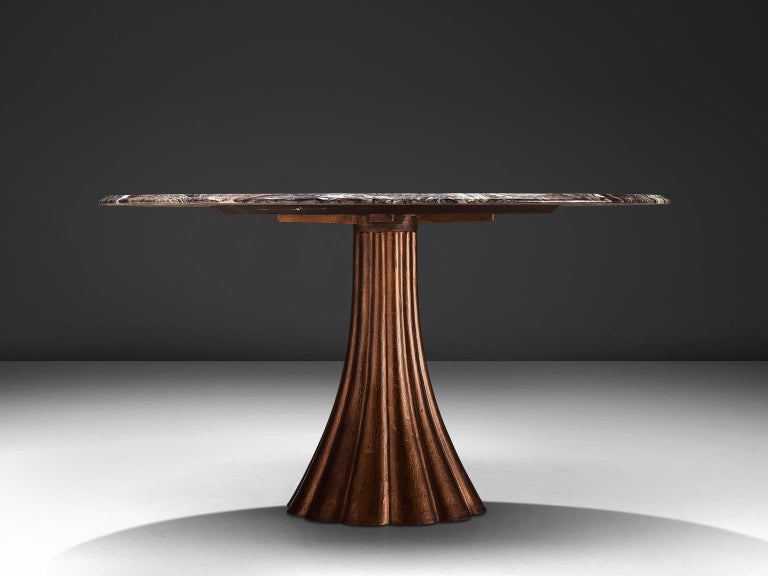 Round Marble Dining Table with Copper Colored Foot For ...