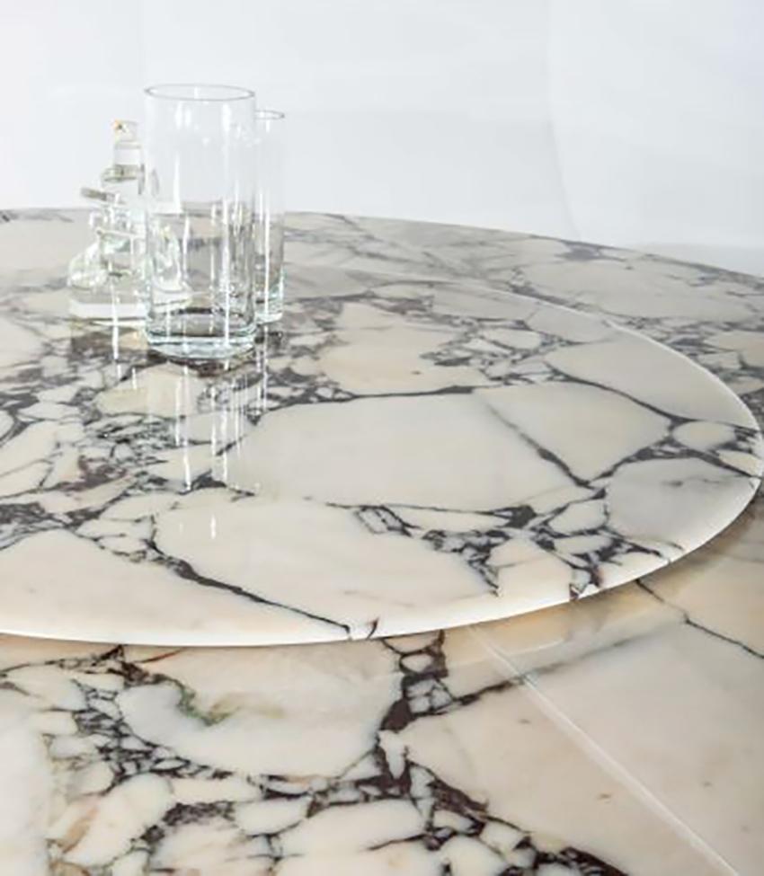 Moderne Table de salle à manger ronde en marbre avec Lazy Susan en vente
