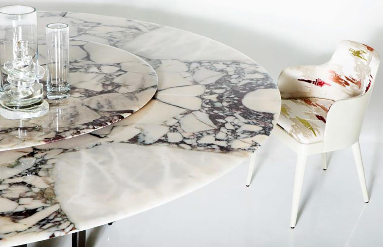 italien Table de salle à manger ronde en marbre avec Lazy Susan en vente